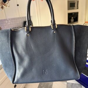 Carolina Herrera CH  Navy Blue Leather and suede large  Tote Bag